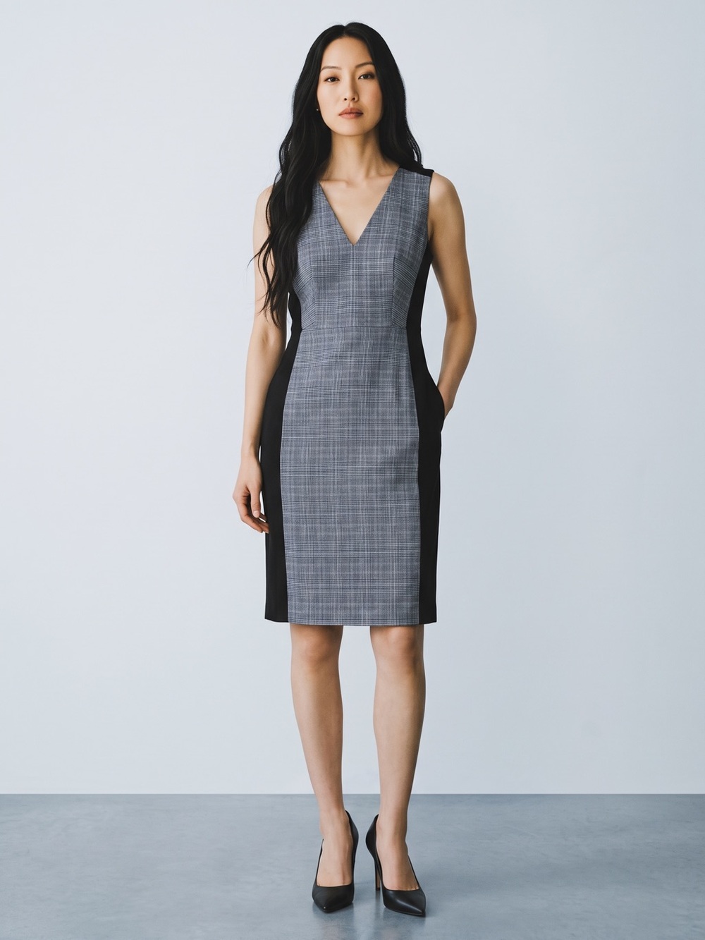 WHBM Colorblock Black & Plaid Dress Size 0
